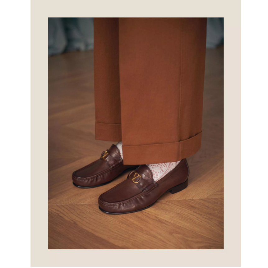 Mocassins VALENTINO V Logo Signature cuir buffle brun