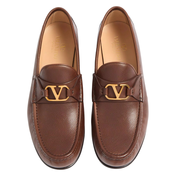 Mocassins VALENTINO V Logo Signature cuir buffle brun