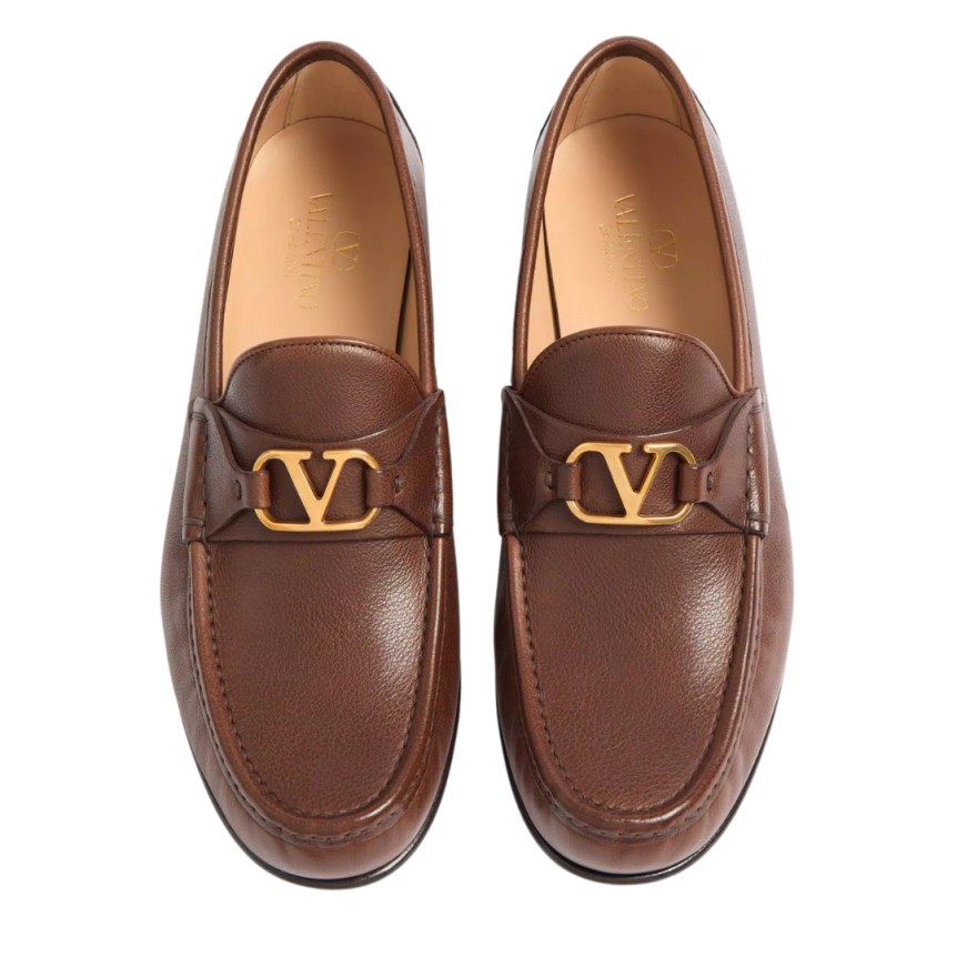 Mocassins VALENTINO V Logo Signature cuir buffle brun
