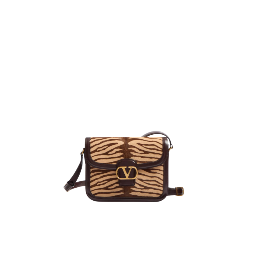 Sac porté épaule VALENTINO 9TO5 cuir veau marron imitation poulain imprimé zèbre