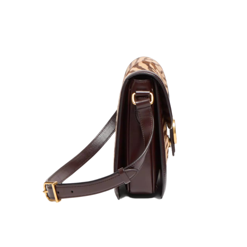 Sac porté épaule VALENTINO 9TO5 cuir veau marron imitation poulain imprimé zèbre