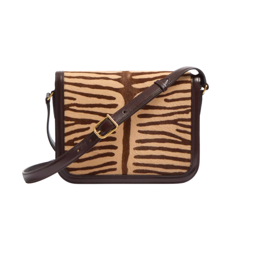 Sac porté épaule VALENTINO 9TO5 cuir veau marron imitation poulain imprimé zèbre