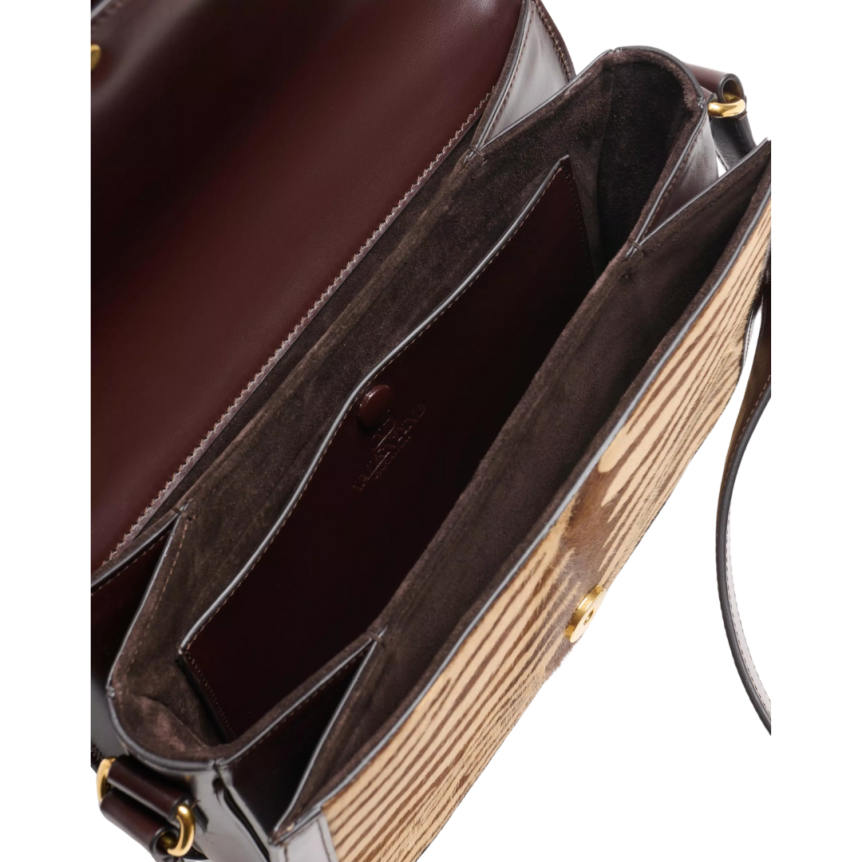 Sac porté épaule VALENTINO 9TO5 cuir veau marron imitation poulain imprimé zèbre