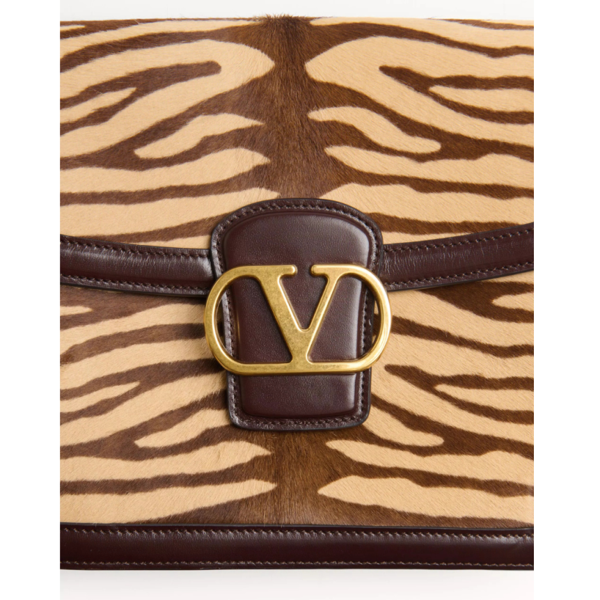 Sac porté épaule VALENTINO 9TO5 cuir veau marron imitation poulain imprimé zèbre