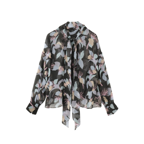 CHLOE Top blouse Georgette de soie imprimé floral col lavallière