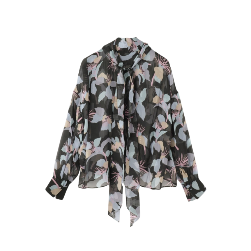 CHLOE Top blouse Georgette de soie imprimé floral col lavallière