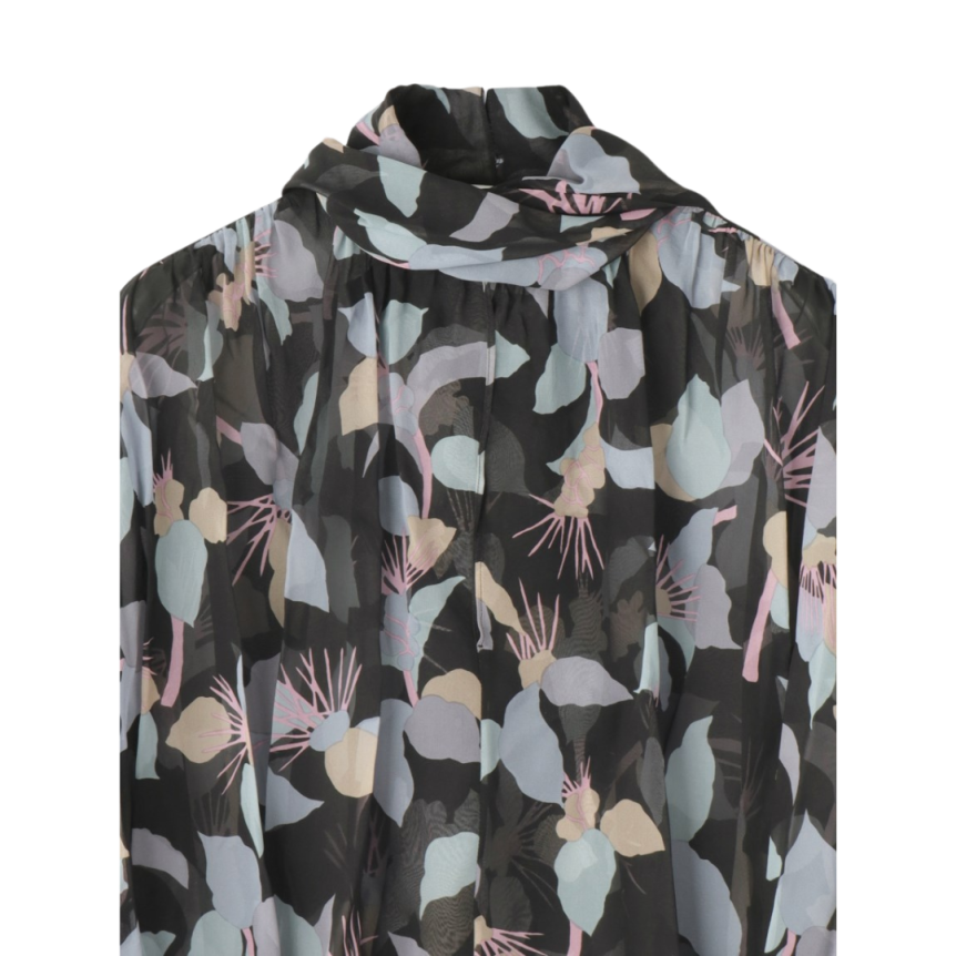 CHLOE Top blouse Georgette de soie imprimé floral col lavallière