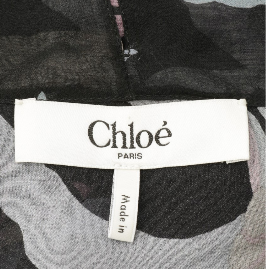 CHLOE Top blouse Georgette de soie imprimé floral col lavallière