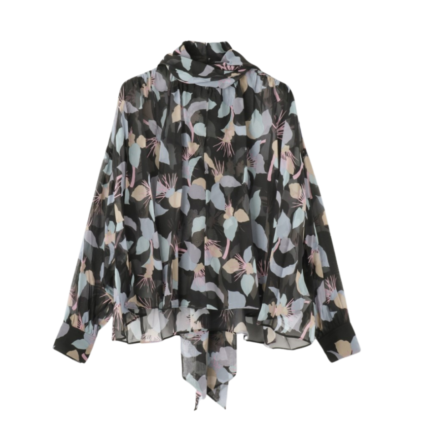 CHLOE Top blouse Georgette de soie imprimé floral col lavallière