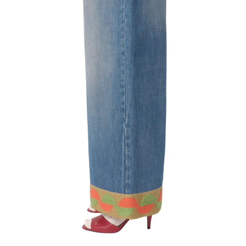 Pantalon Jean VALENTINO denim coton bleu large bas tissu jacquard