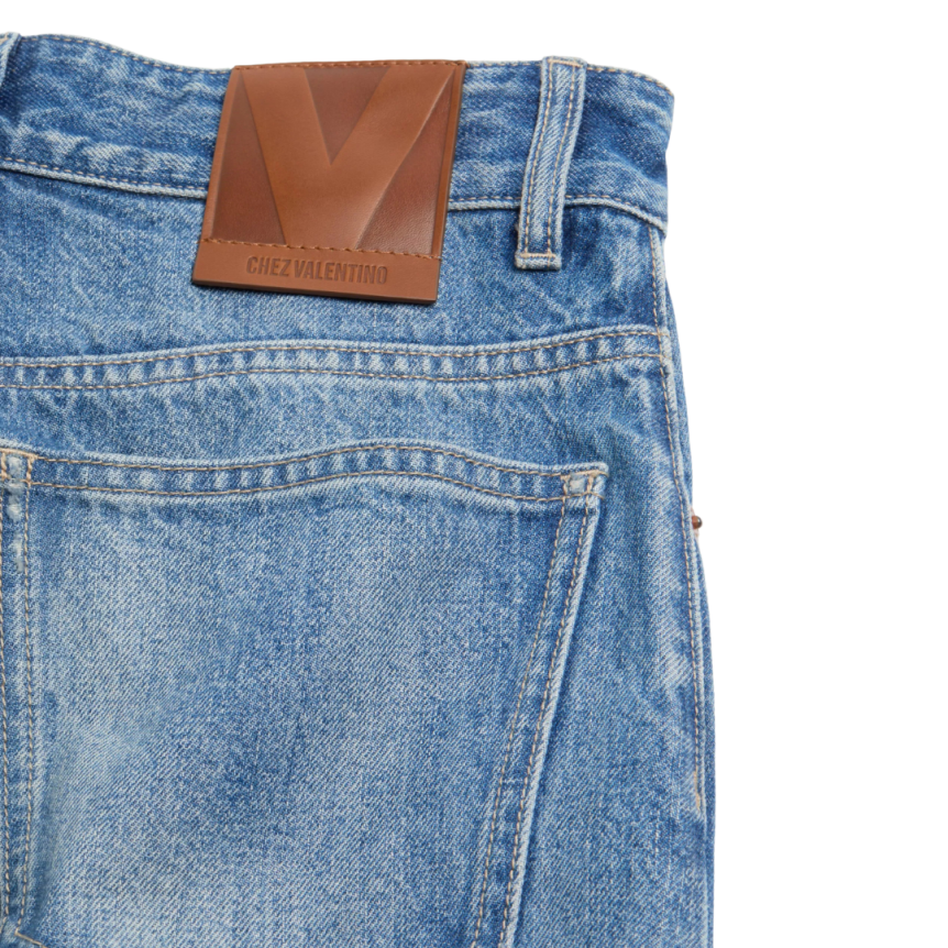 Pantalon Jean VALENTINO denim coton bleu large bas tissu jacquard