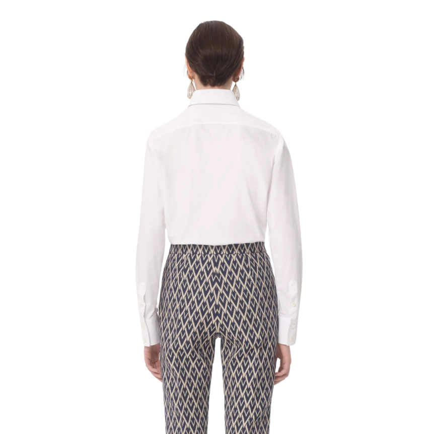 Chemise manches longues VALENTINO popeline de coton blanc bijoux cfleurs ol