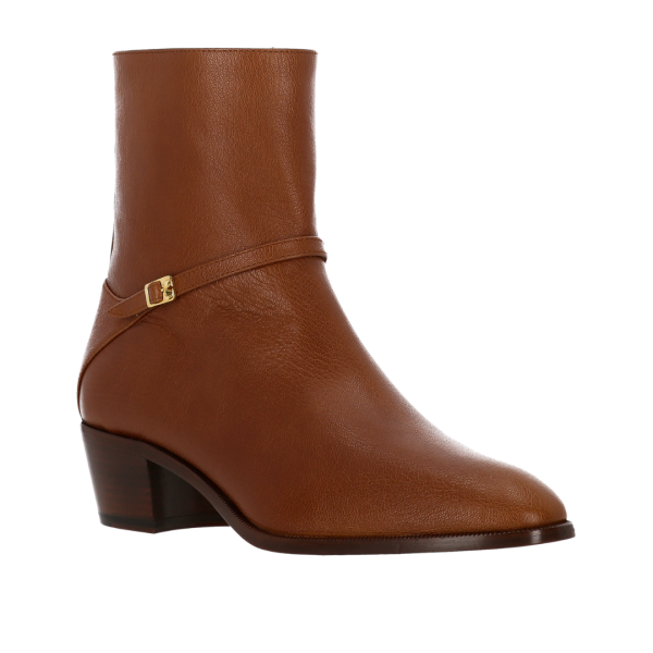 Bottines Boots VALENTINO Pat cuir chevreau tabac boucle V Logo signature