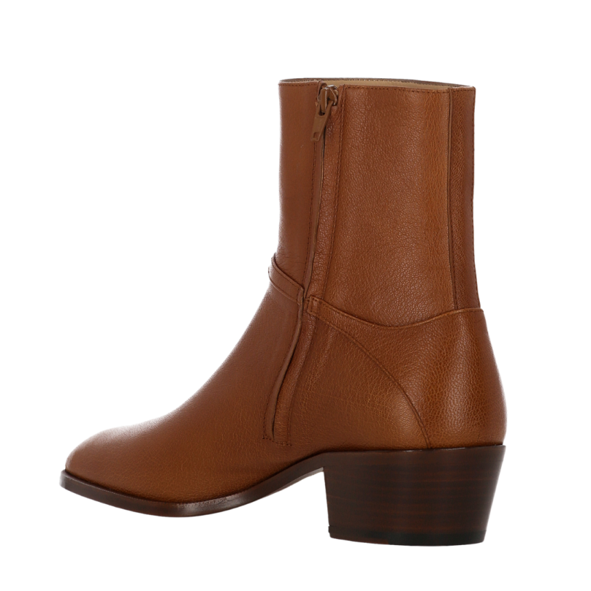 Bottines Boots VALENTINO Pat cuir chevreau tabac boucle V Logo signature