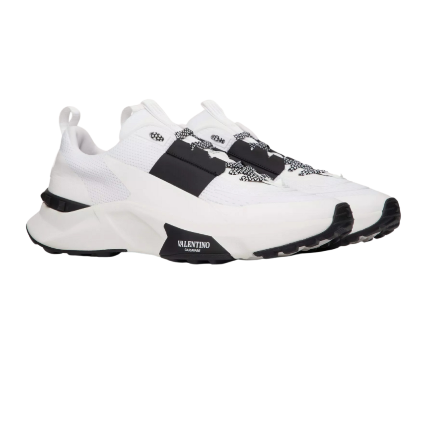 Baskets basses VALENTINO True Act tissu ajouré Blanc Noir