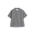 Chemise bowling popeline coton bleu marine V logo écru