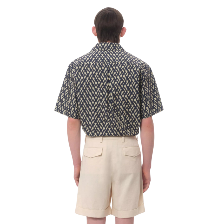 Chemise bowling VALENTINO popeline coton bleu marine V logo écru