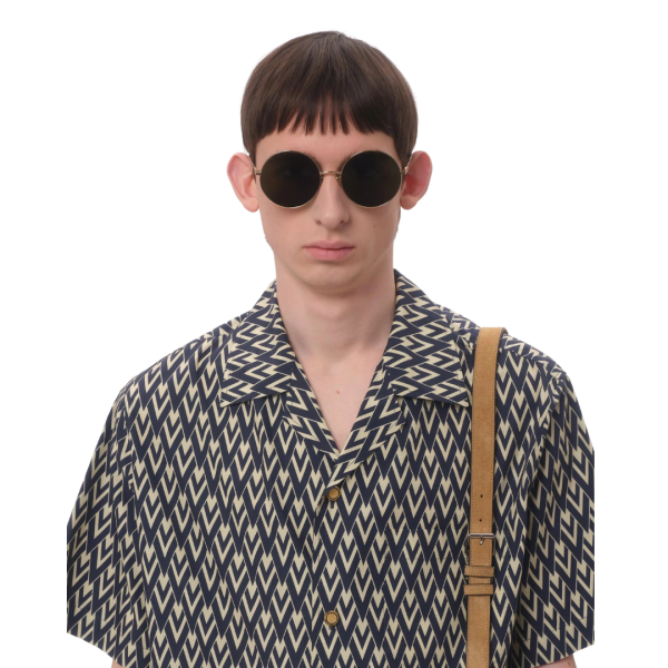 Chemise bowling VALENTINO popeline coton bleu marine V logo écru