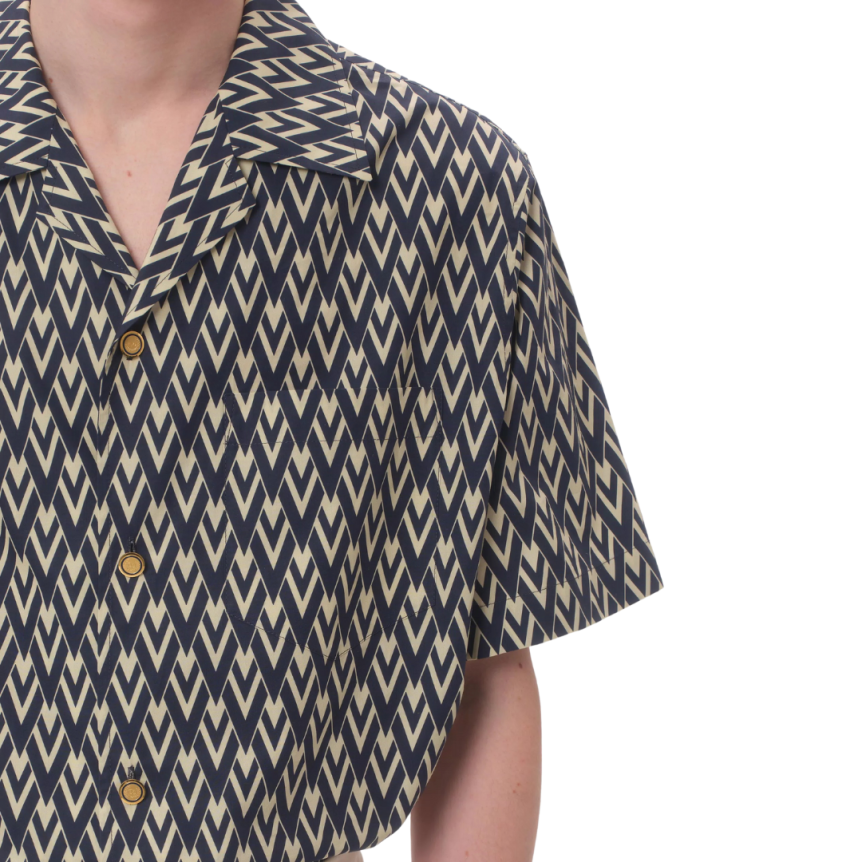 Chemise bowling VALENTINO popeline coton bleu marine V logo écru