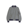 Blouson bomber nylon bleu marine V logo écru