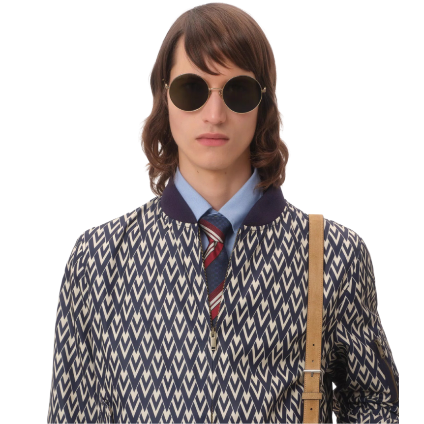 Blouson bomber VALENTINO nylon bleu marine V logo écru