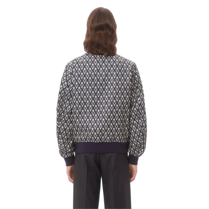 Blouson bomber VALENTINO nylon bleu marine V logo écru