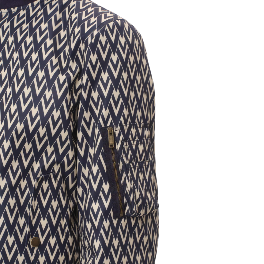 Blouson bomber VALENTINO nylon bleu marine V logo écru