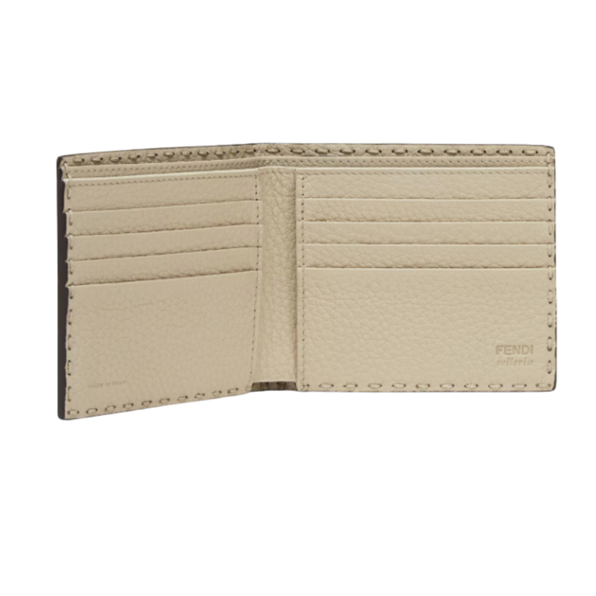 Portefeuille 2 volets FENDI Selleria cuir grainé marron surpiqures
