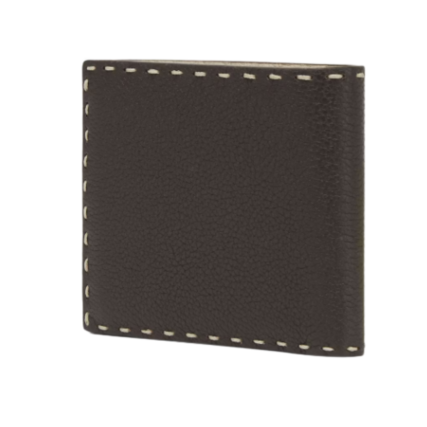 Portefeuille 2 volets FENDI Selleria cuir grainé marron surpiqures