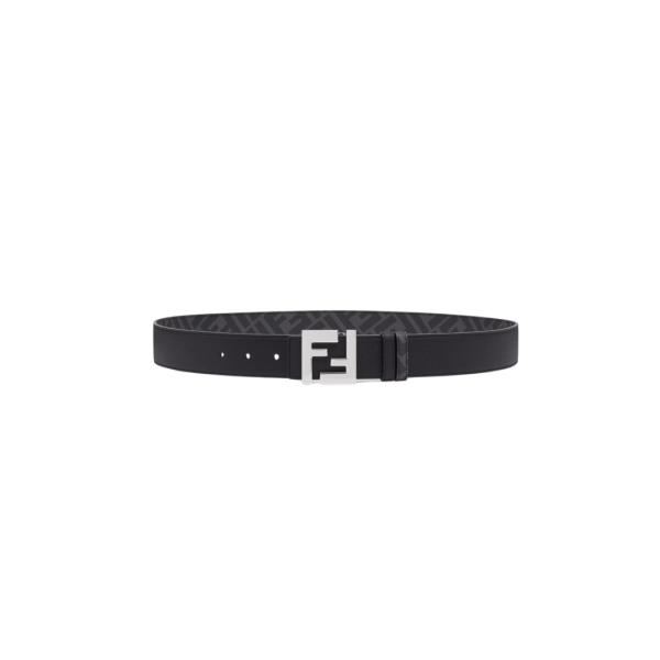 Ceinture FENDI réversible FF cuir noir gris boucle métal
