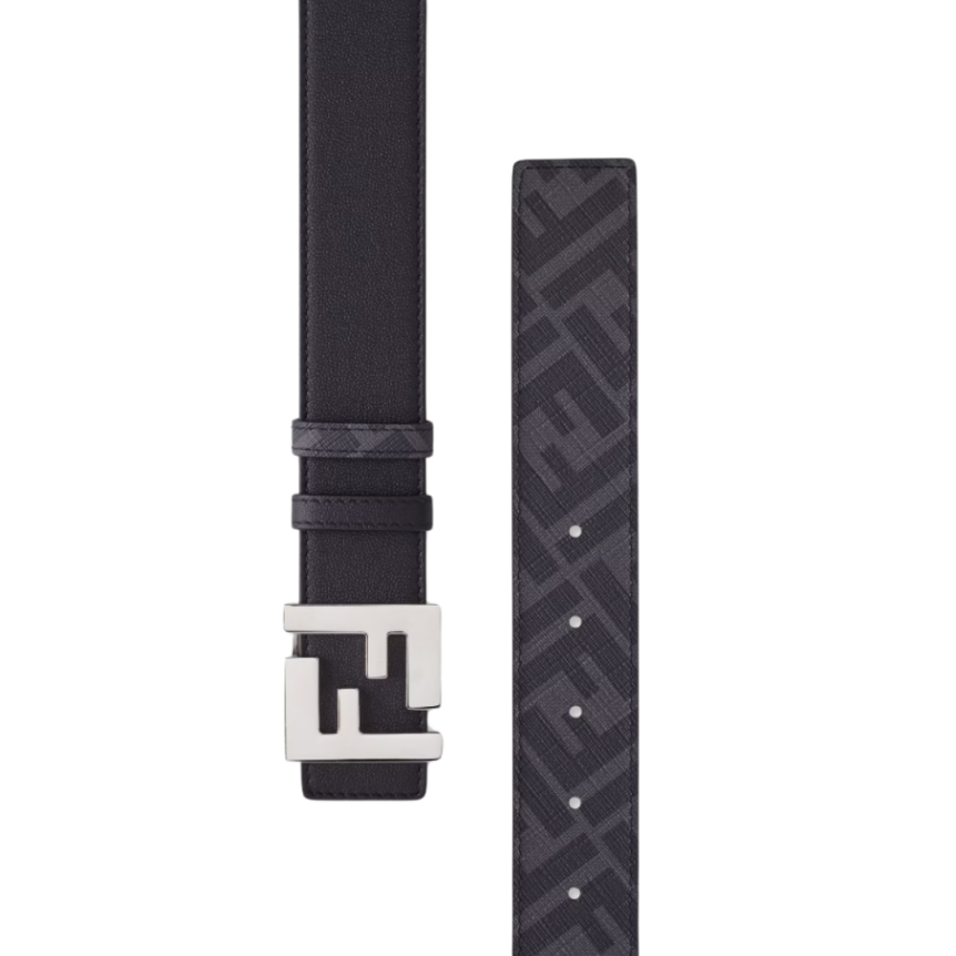 Ceinture FENDI réversible FF cuir noir gris boucle métal