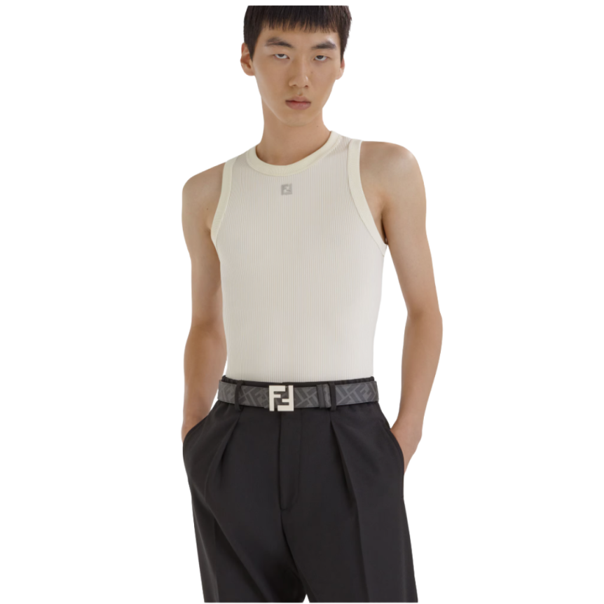 Ceinture FENDI réversible FF cuir noir gris boucle métal