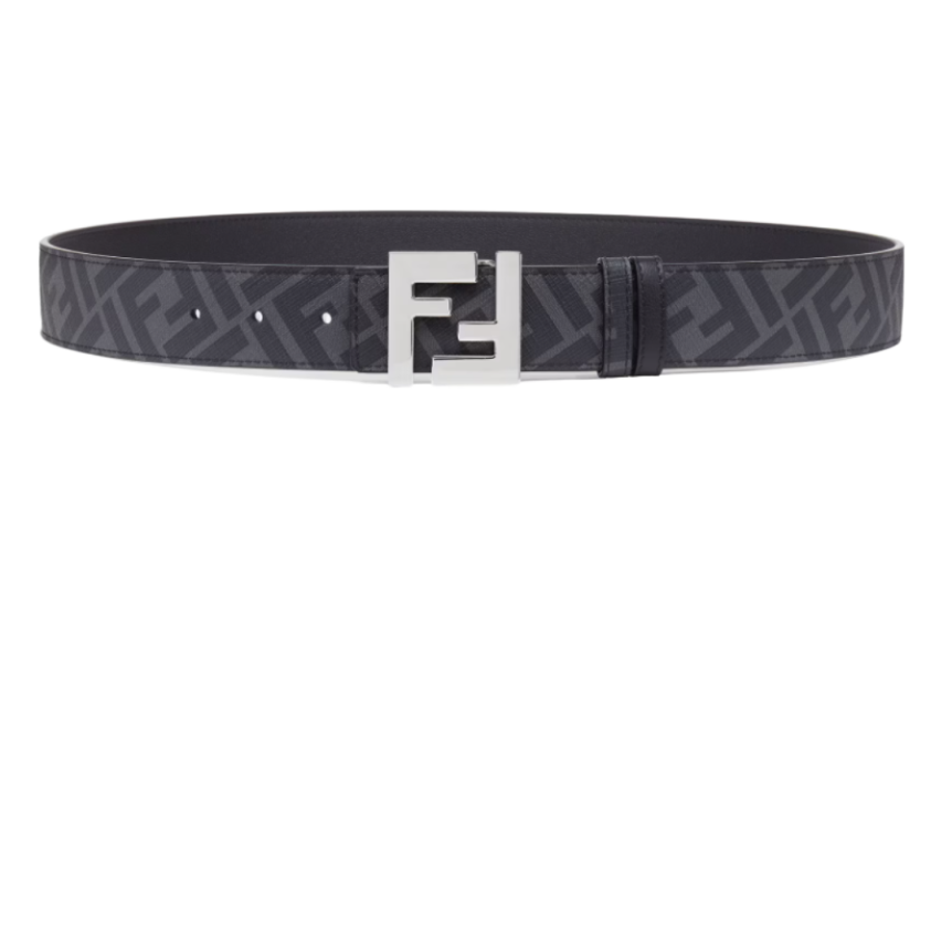 Ceinture FENDI réversible FF cuir noir gris boucle métal