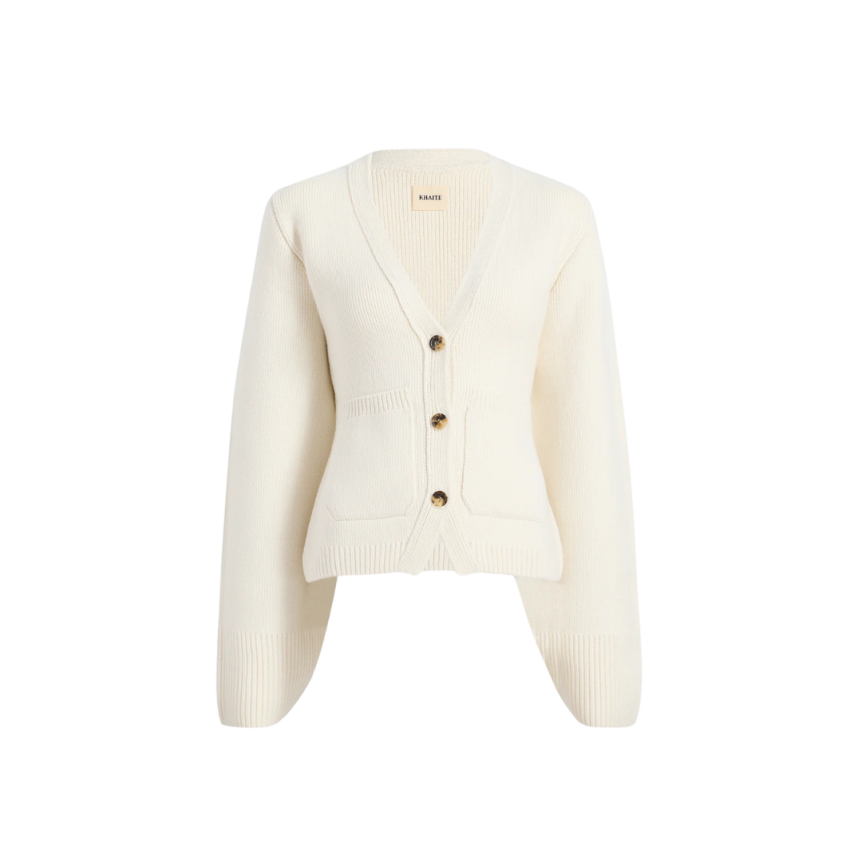 Cardigan à boutons KHAITE Scarlet col en V Cachemire écru