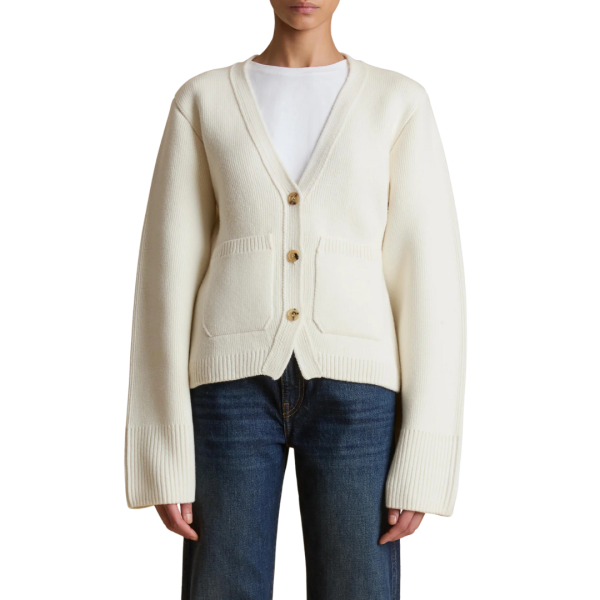 Cardigan à boutons KHAITE Scarlet col en V Cachemire écru