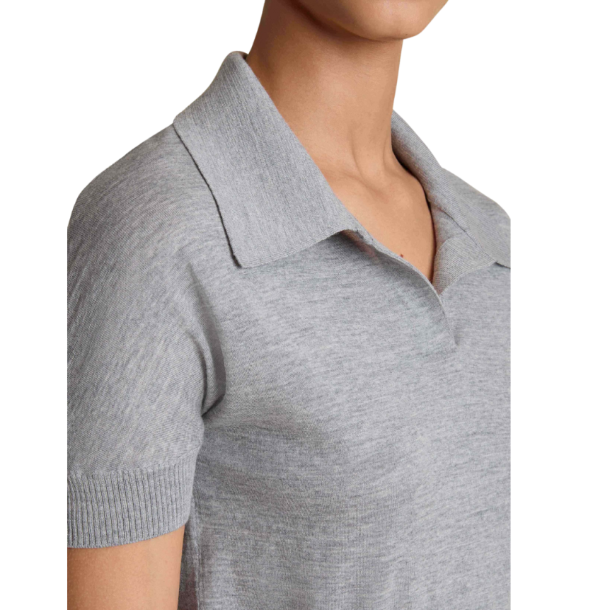 Pull court col polo KHAITE Morgane laine mérinos gris