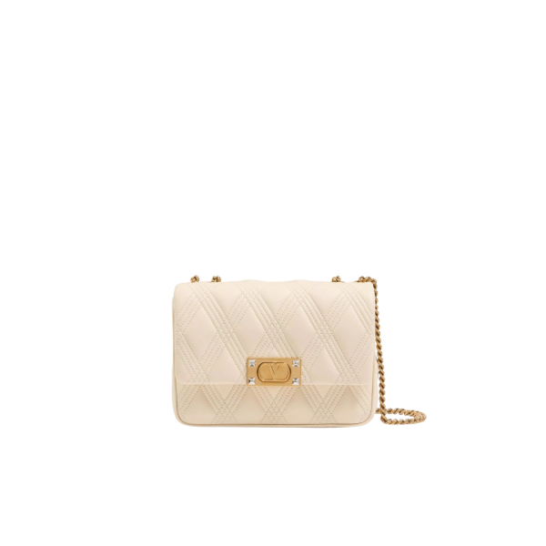 Sac porté épaule VALENTINO Quilte 67 cuir nappa matelassé écru boucle V doré