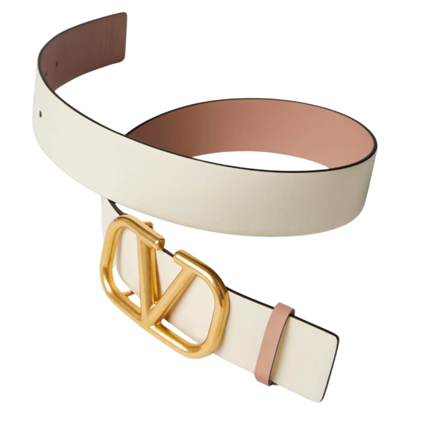 Ceinture VALENTINO Signature cuir rose réversible écru V logo dore