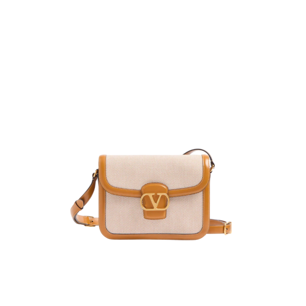 Sac porté épaule VALENTINO 9TO5 toile écru bordure cuir camel