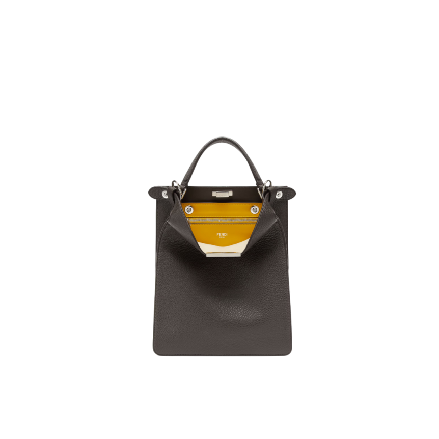 Sac FENDI Peekaboo X-Lite Petit cuir grainé marron foncé