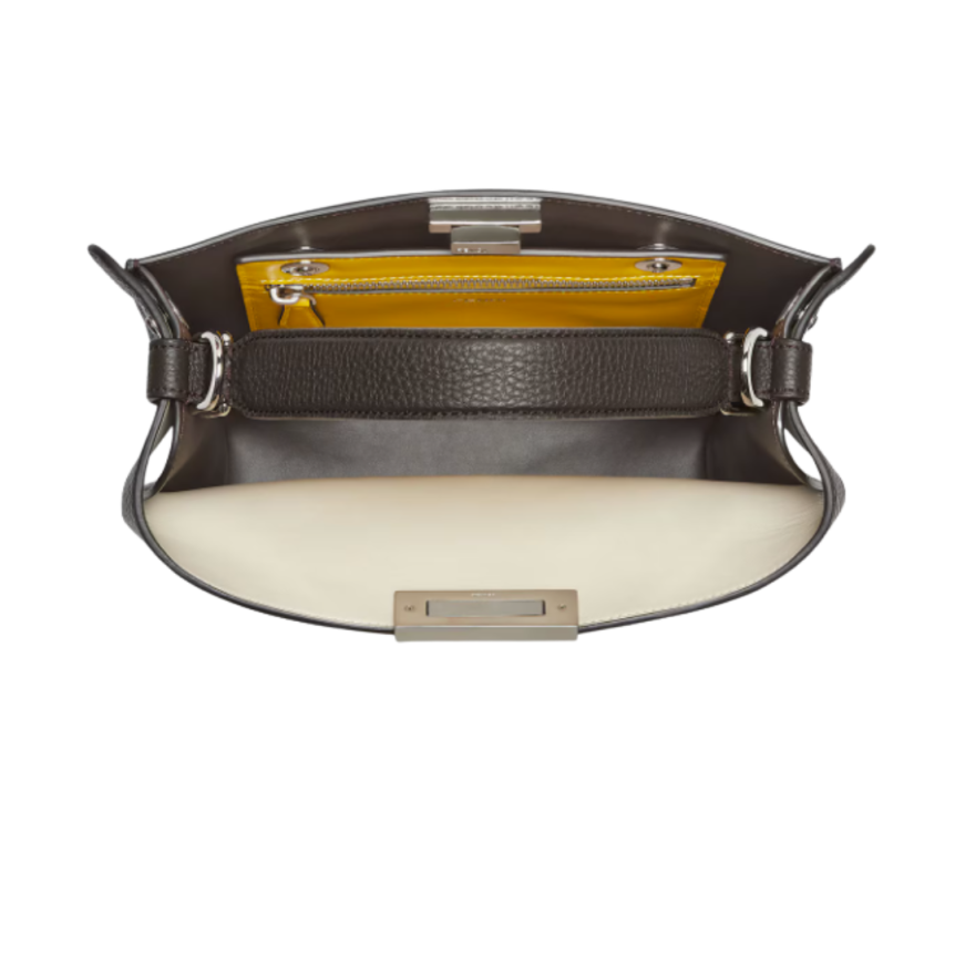 Sac FENDI Peekaboo X-Lite Petit cuir grainé marron foncé