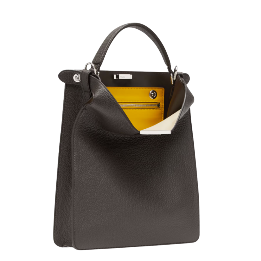 Sac FENDI Peekaboo X-Lite Petit cuir grainé marron foncé