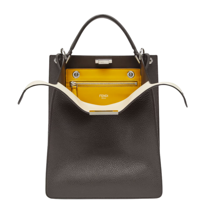 Sac FENDI Peekaboo X-Lite Petit cuir grainé marron foncé