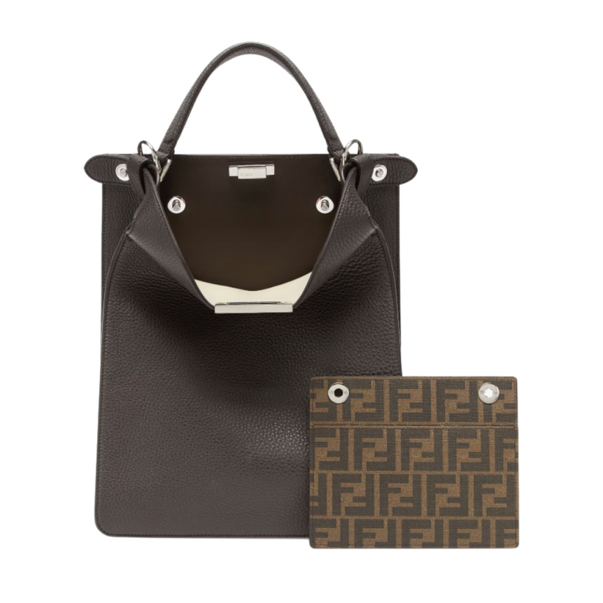 Sac FENDI Peekaboo X-Lite Petit cuir grainé marron foncé