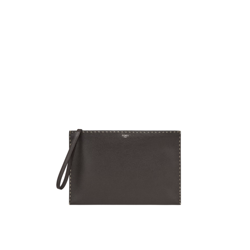 Pochette FENDI Selleria cuir grainé marron 196 surpiqûres