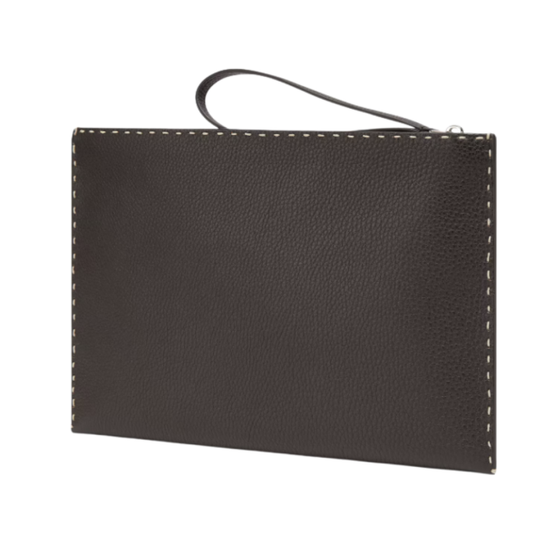 Pochette FENDI Selleria cuir grainé marron 196 surpiqûres