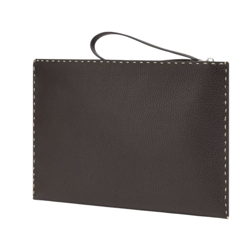 Pochette FENDI Selleria cuir grainé marron 196 surpiqûres