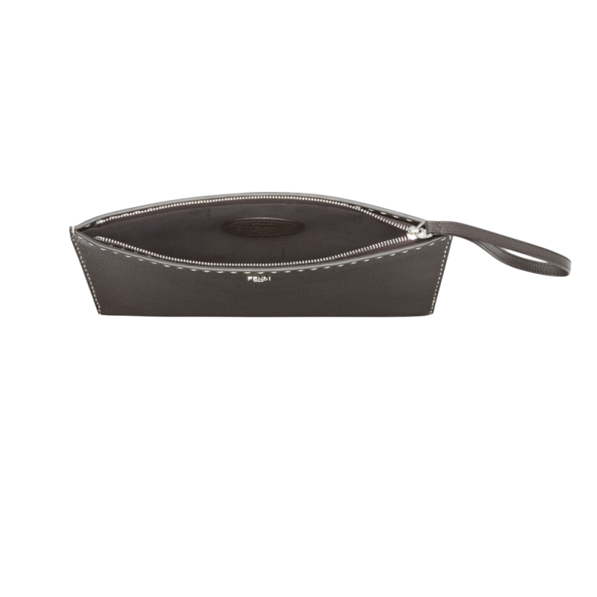 Pochette FENDI Selleria cuir grainé marron 196 surpiqûres