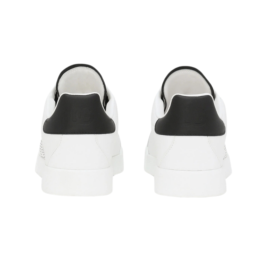 Baskets DOLCE & GABBANA Portofino cuir veau nappa blanc logo DG perfore noir