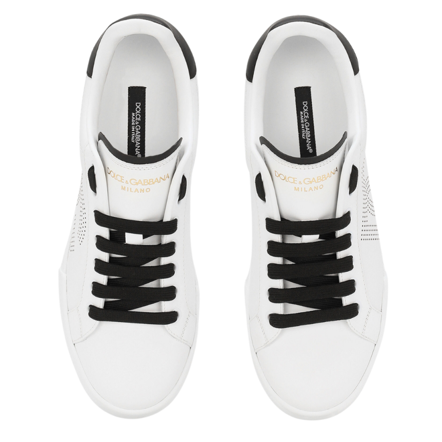 Baskets DOLCE & GABBANA Portofino cuir veau nappa blanc logo DG perfore noir